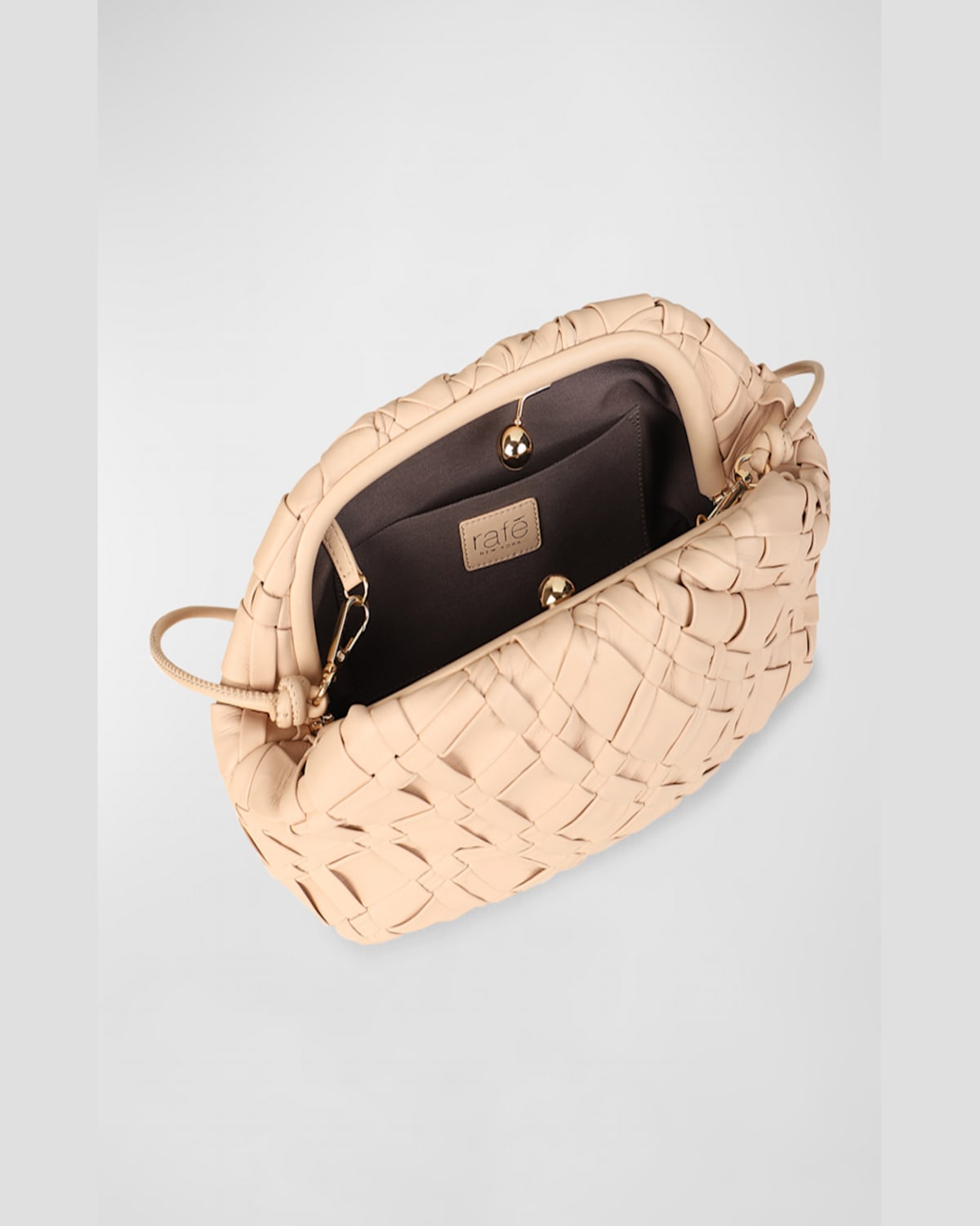 Rafe Aya Frame Woven Leather Clutch Bag In Buff