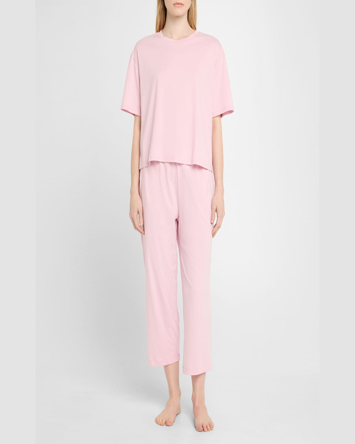 Skin Cali And Carlyn Cropped Pima Cotton Pajama Set In Pink Rain