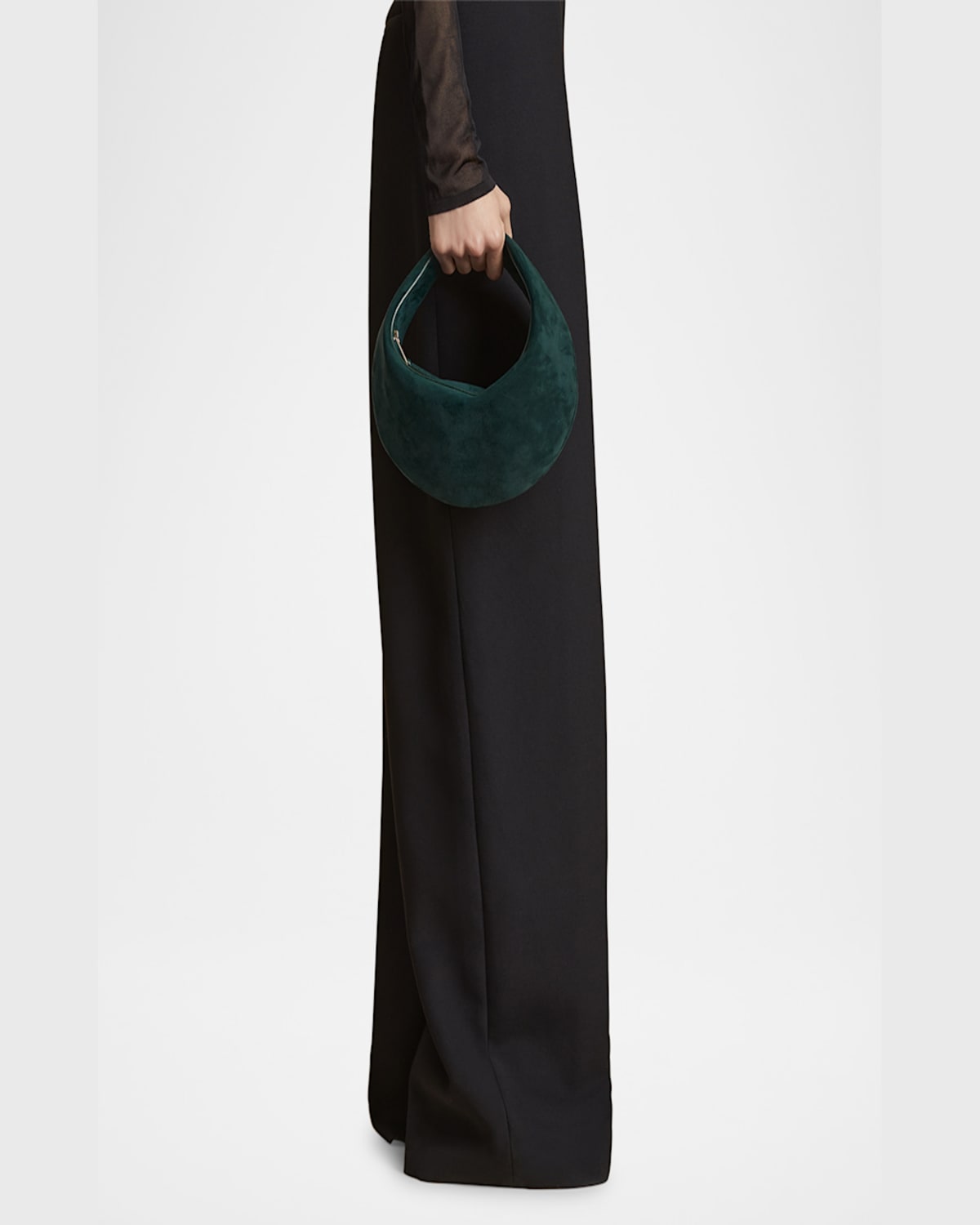 Khaite Olivia Small Suede Shoulder Bag In English Green