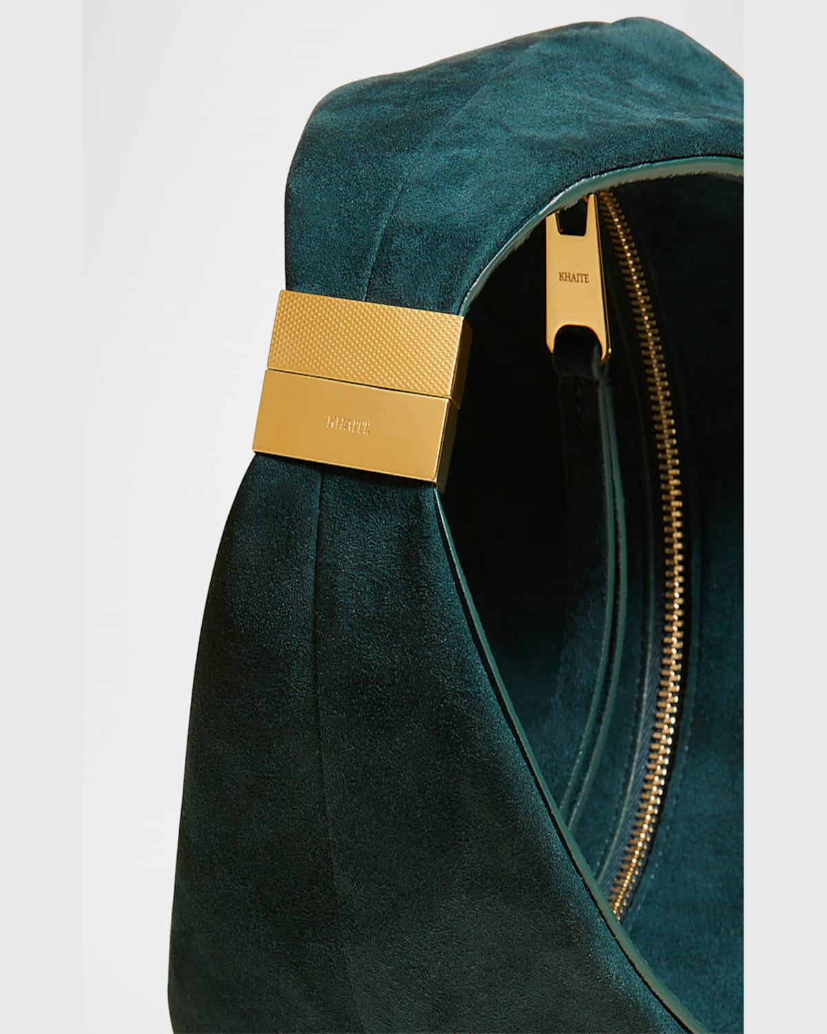 Khaite Olivia Small Suede Shoulder Bag In English Green