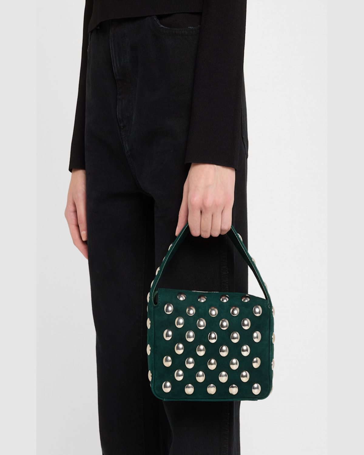 Khaite Bottle Green Suede Small Elena Shoulder Bag In English Green