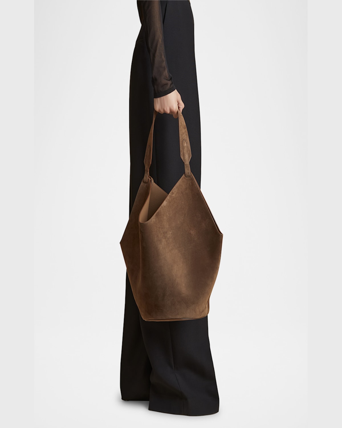 Khaite Lotus Medium Calfskin Suede Tote Bag In Cedar