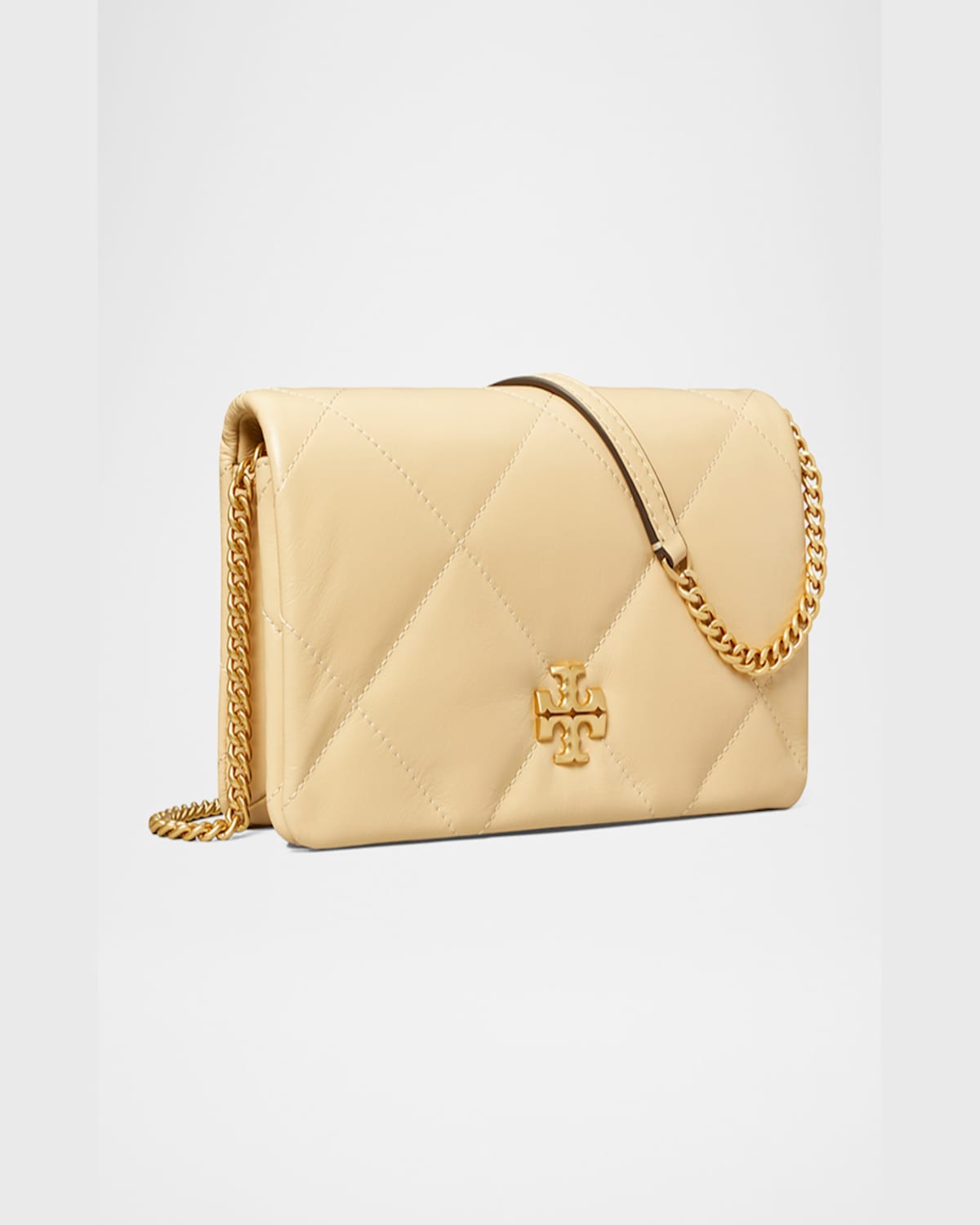 Tory Burch Kira Diamond Quilted Leather Wallet On Chain In Vanilla Soft Serve