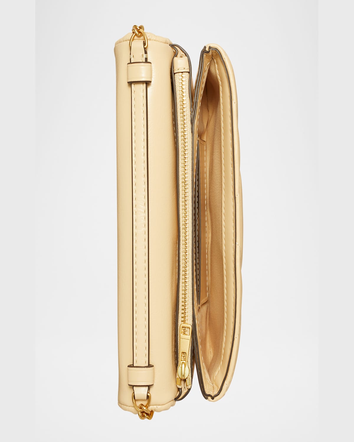 Tory Burch Kira Diamond Quilted Leather Wallet On Chain In Vanilla Soft Serve