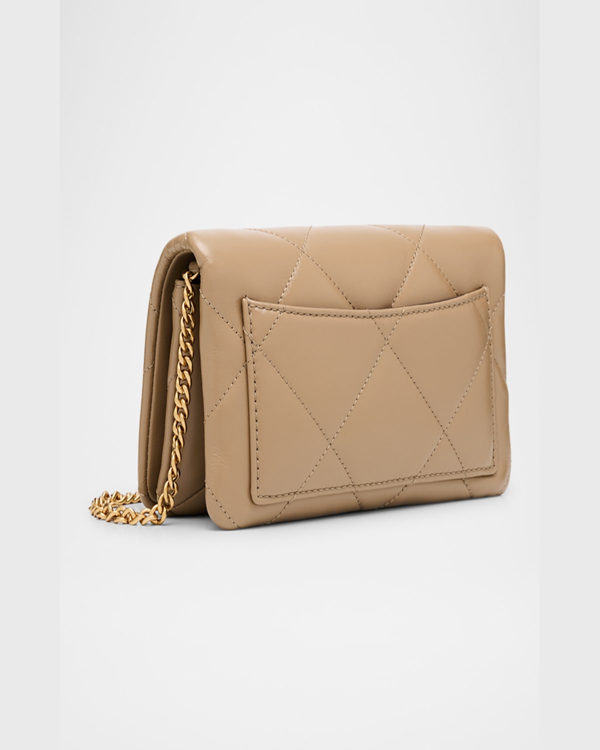 Tory Burch Kira Diamond Quilted Leather Wallet On Chain In Vanilla Soft Serve
