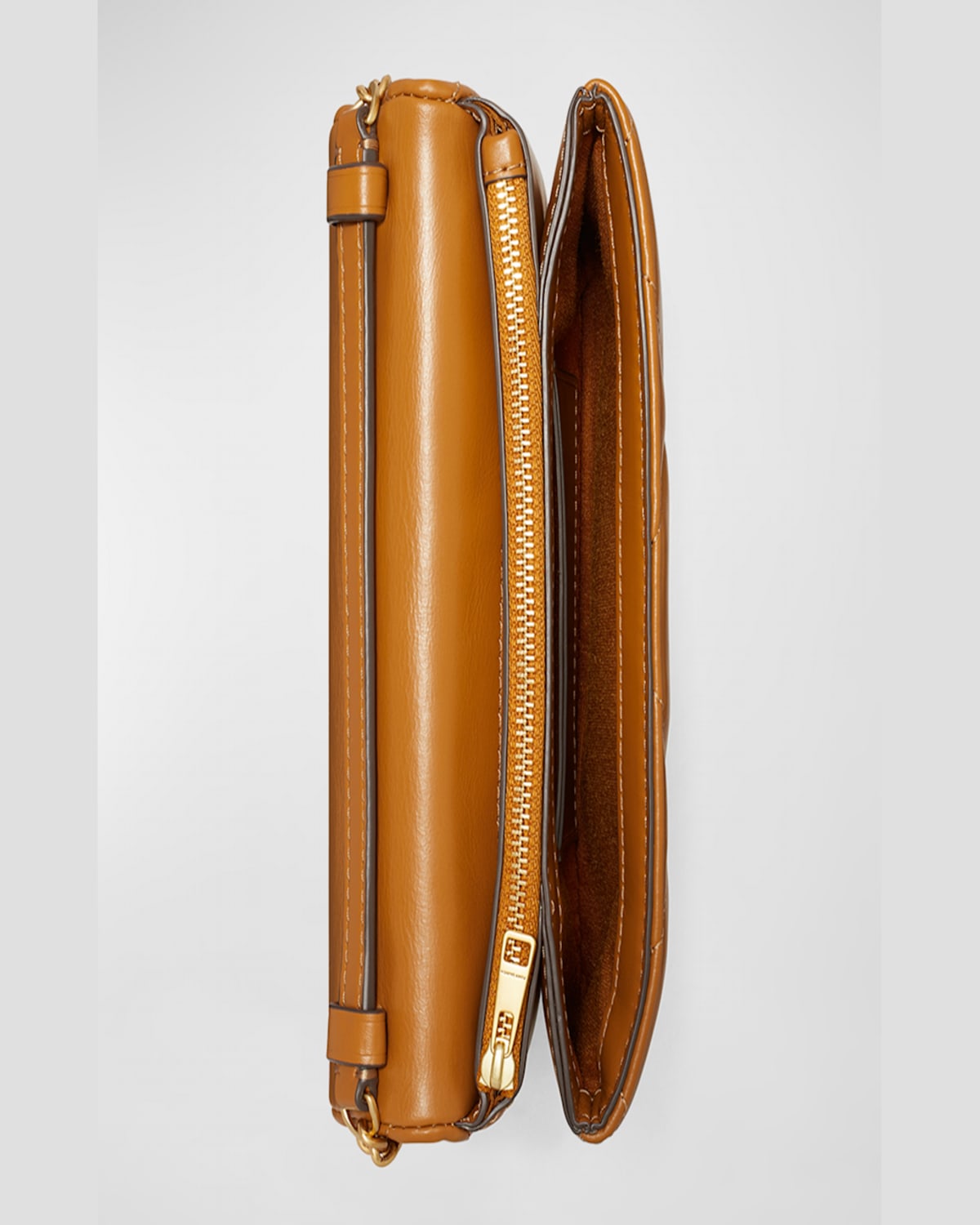 Tory Burch Kira Diamond Quilted Leather Wallet On A Chain In Tan