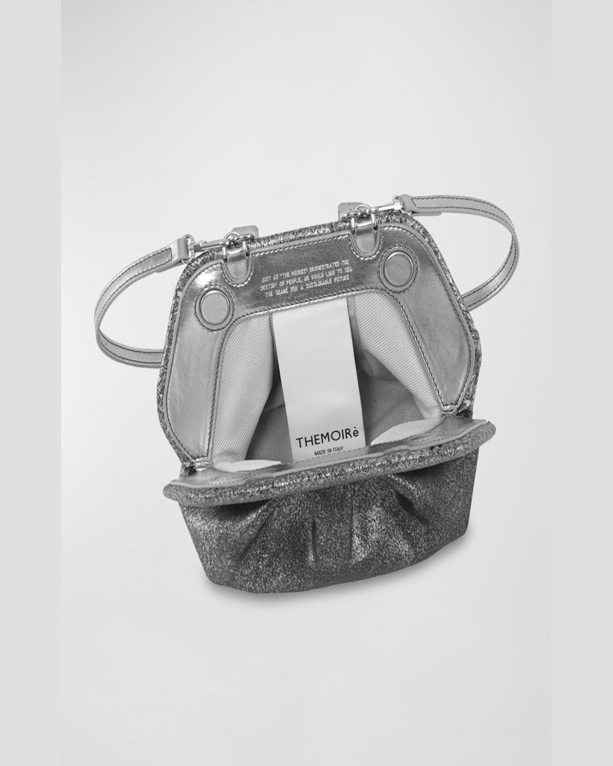 Themoirè Gea Palma Metallic Vegan Fabric Clutch Bag In Silver