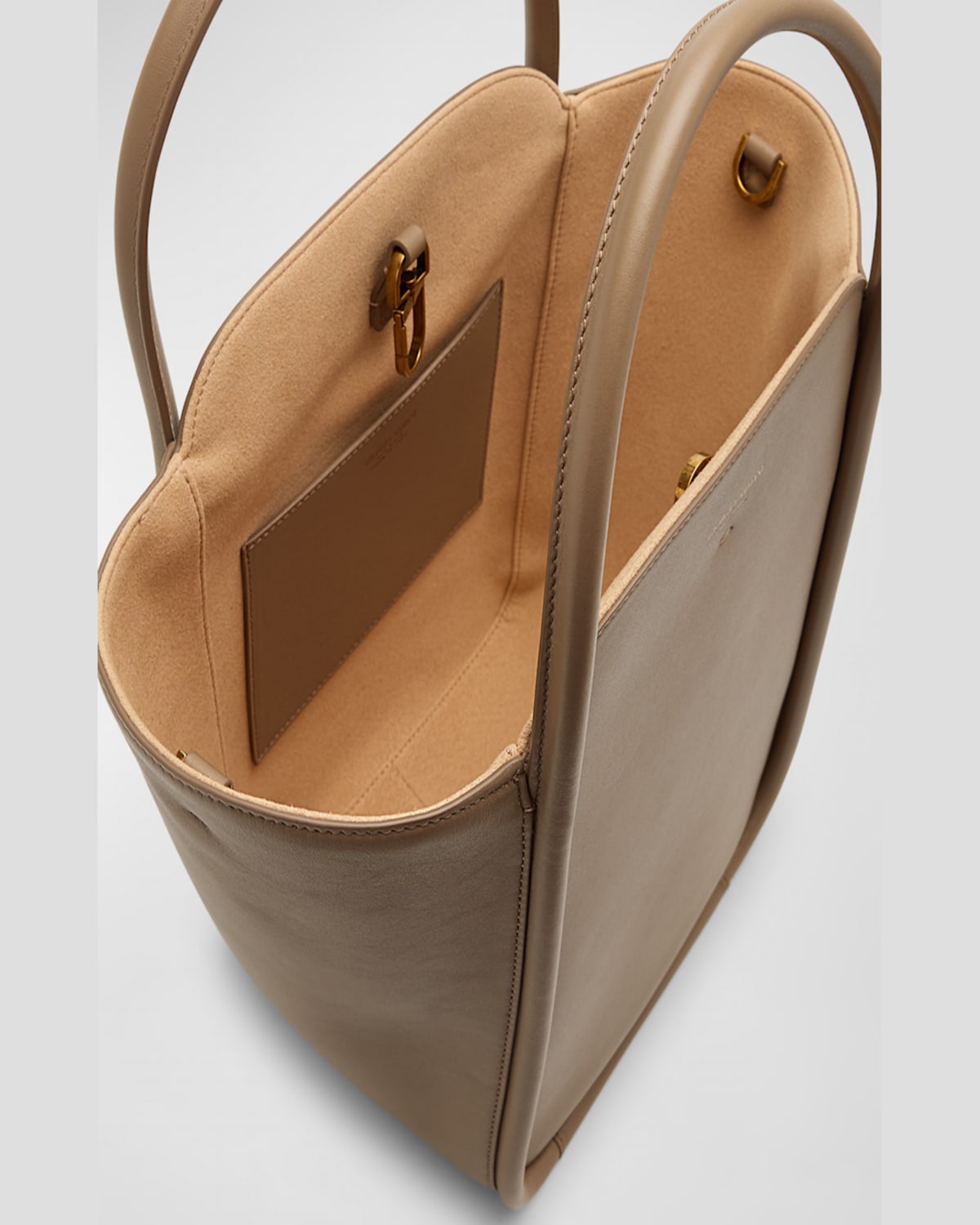 Shop Giorgio Armani Calf Leather Shopping Tote Bag In Dark Beige