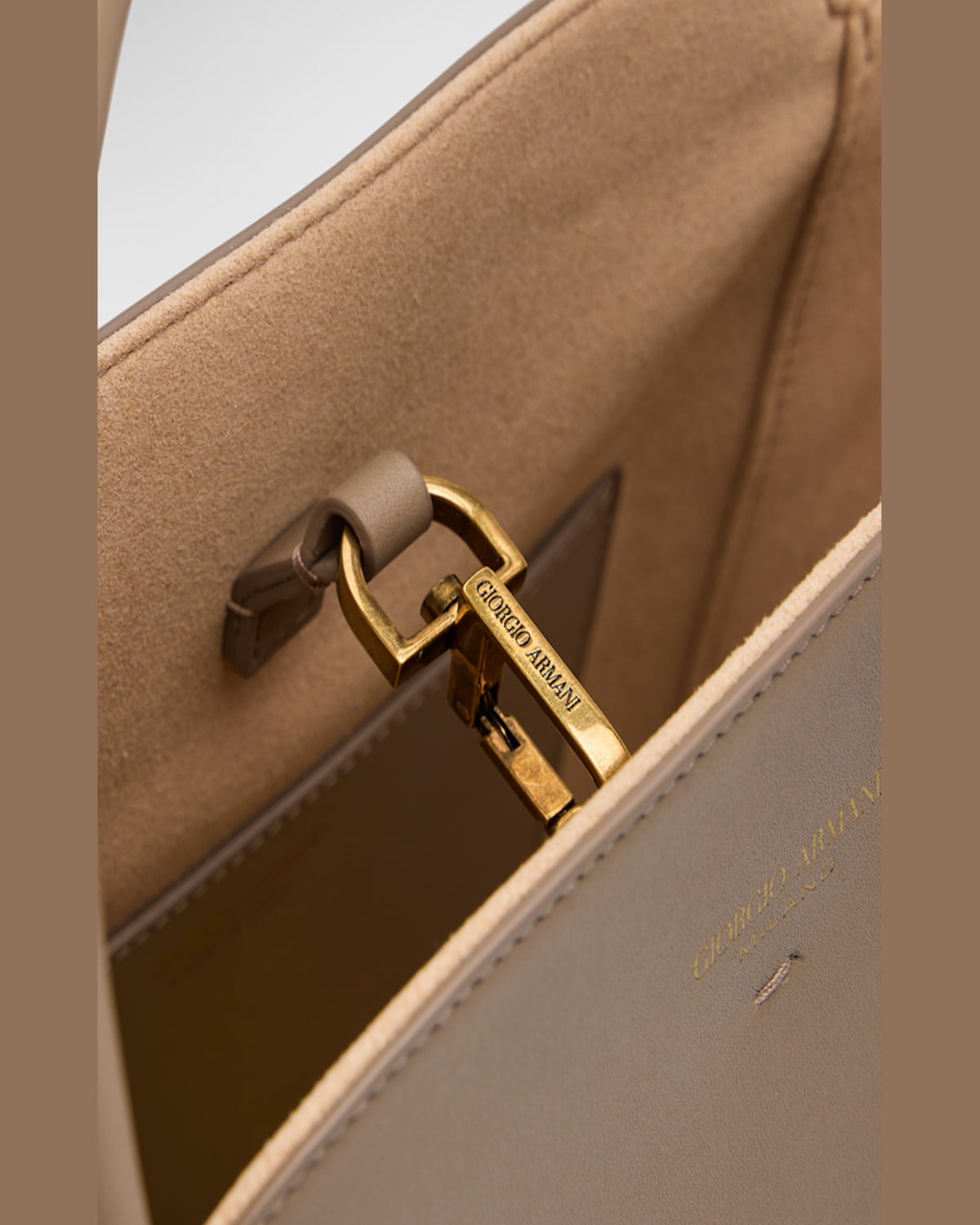 Shop Giorgio Armani Calf Leather Shopping Tote Bag In Dark Beige