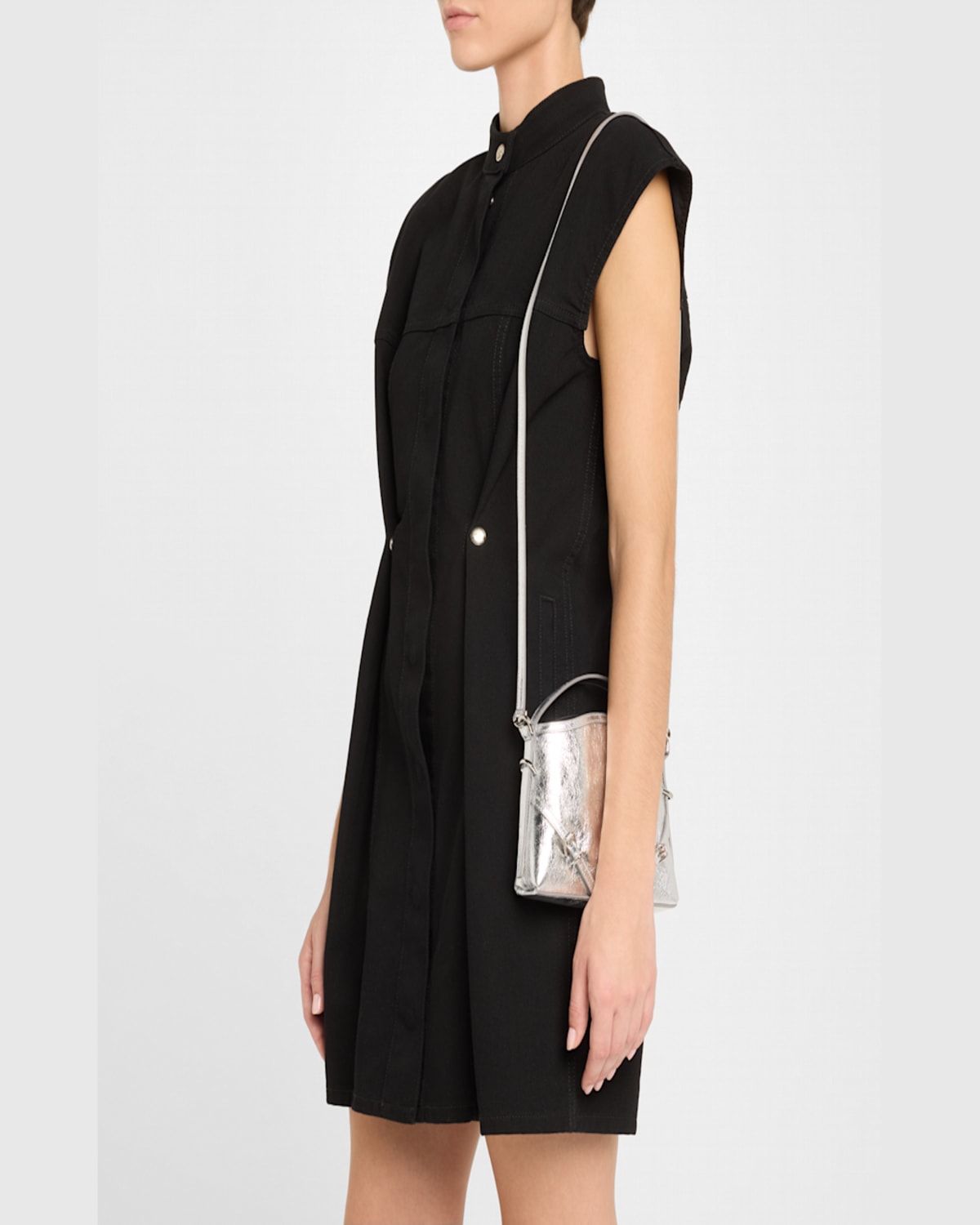 Givenchy Voyou Nano Top-handle Bag In Metallic Leather In Light Silvery