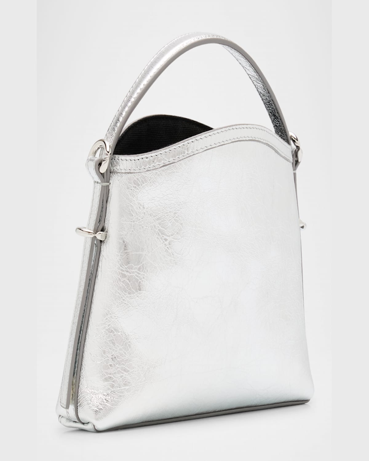 Givenchy Voyou Nano Top-handle Bag In Metallic Leather In Light Silvery