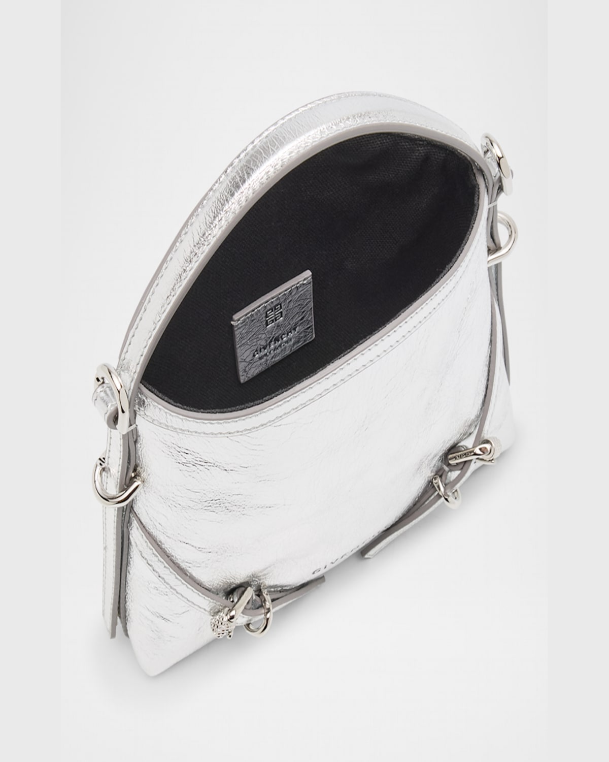 Givenchy Voyou Nano Top-handle Bag In Metallic Leather In Light Silvery