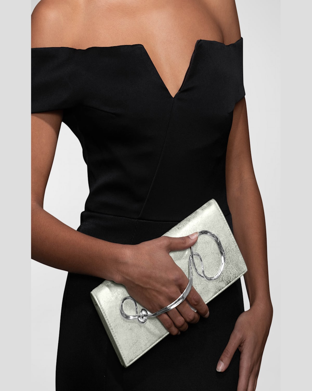 ALEXIS BITTAR TWISTED METALLIC LEATHER CLUTCH BAG 