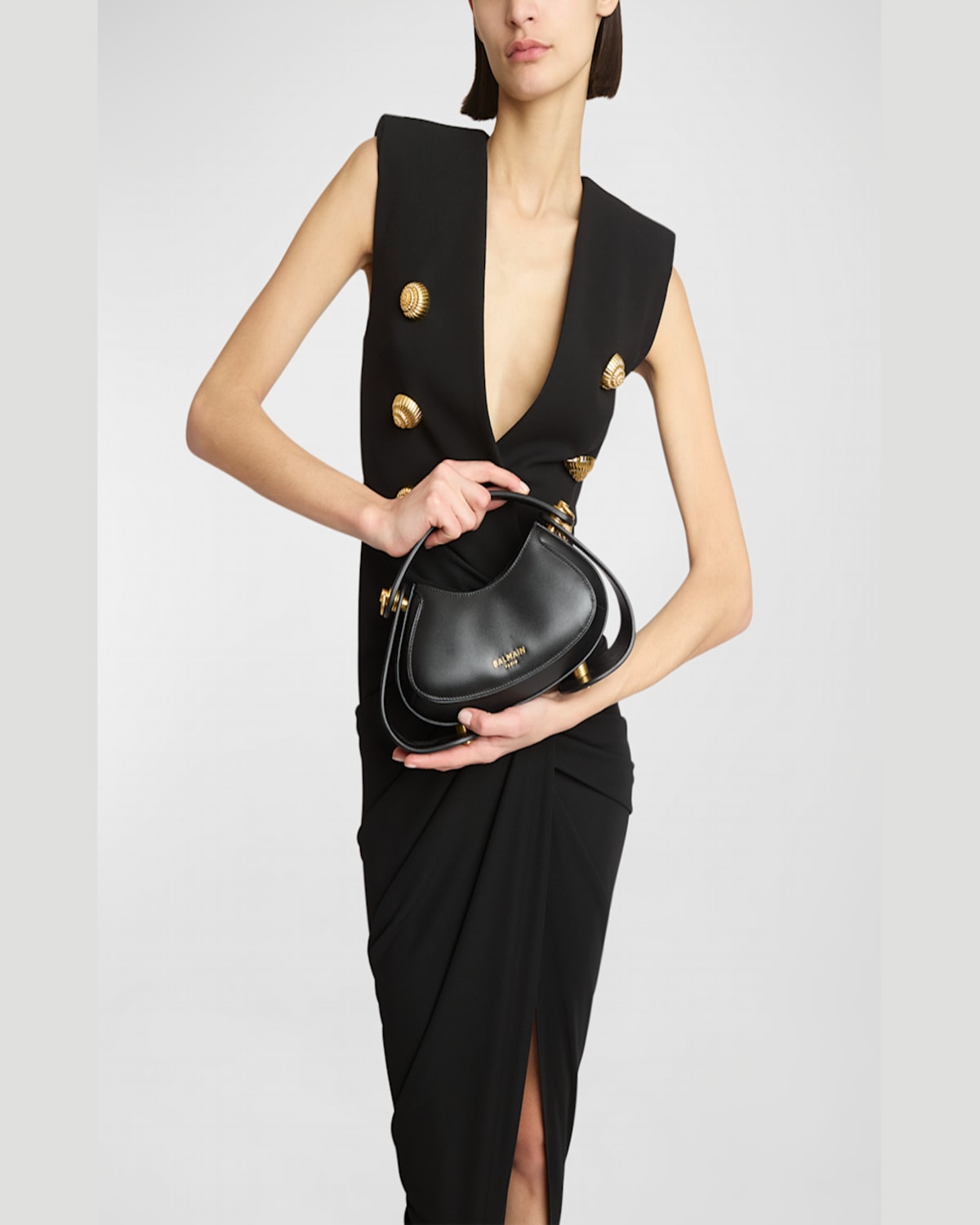 Shop Balmain Jolie Madame Small Top-handle Bag In Box Leather In Noir