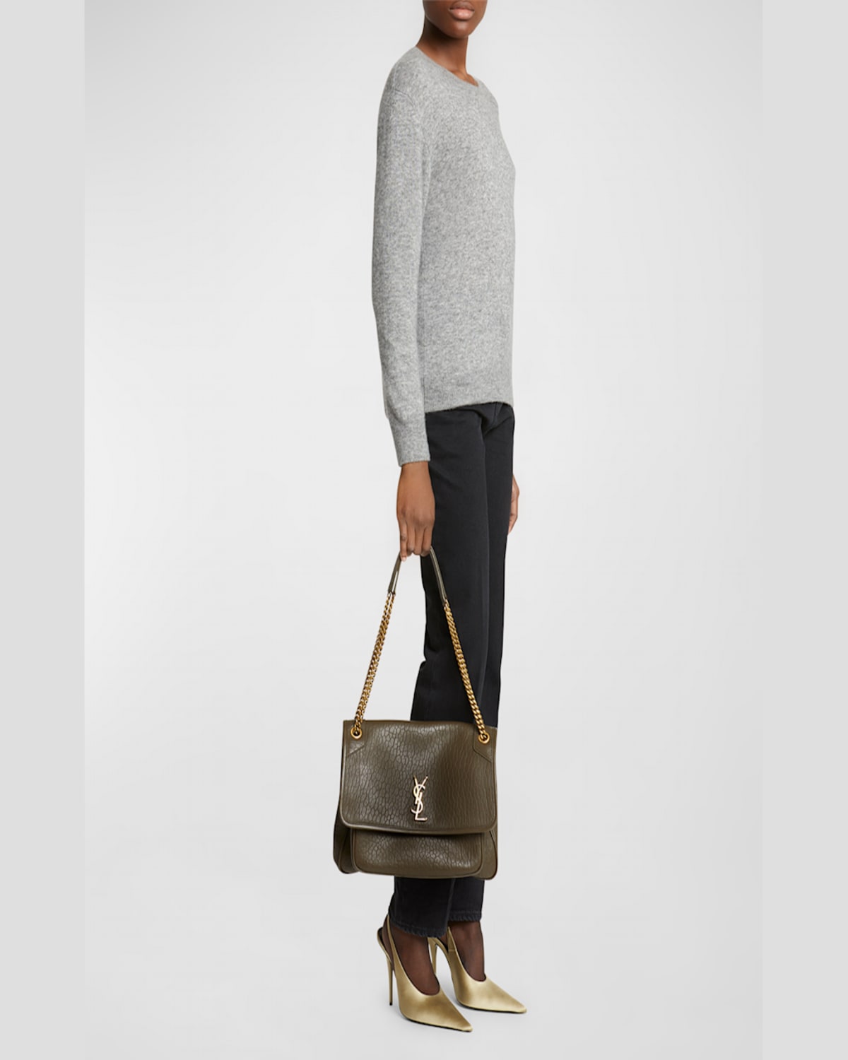 Saint Laurent Niki Large Ysl Crossbody Bag In Lambskin Leather In Light Musk