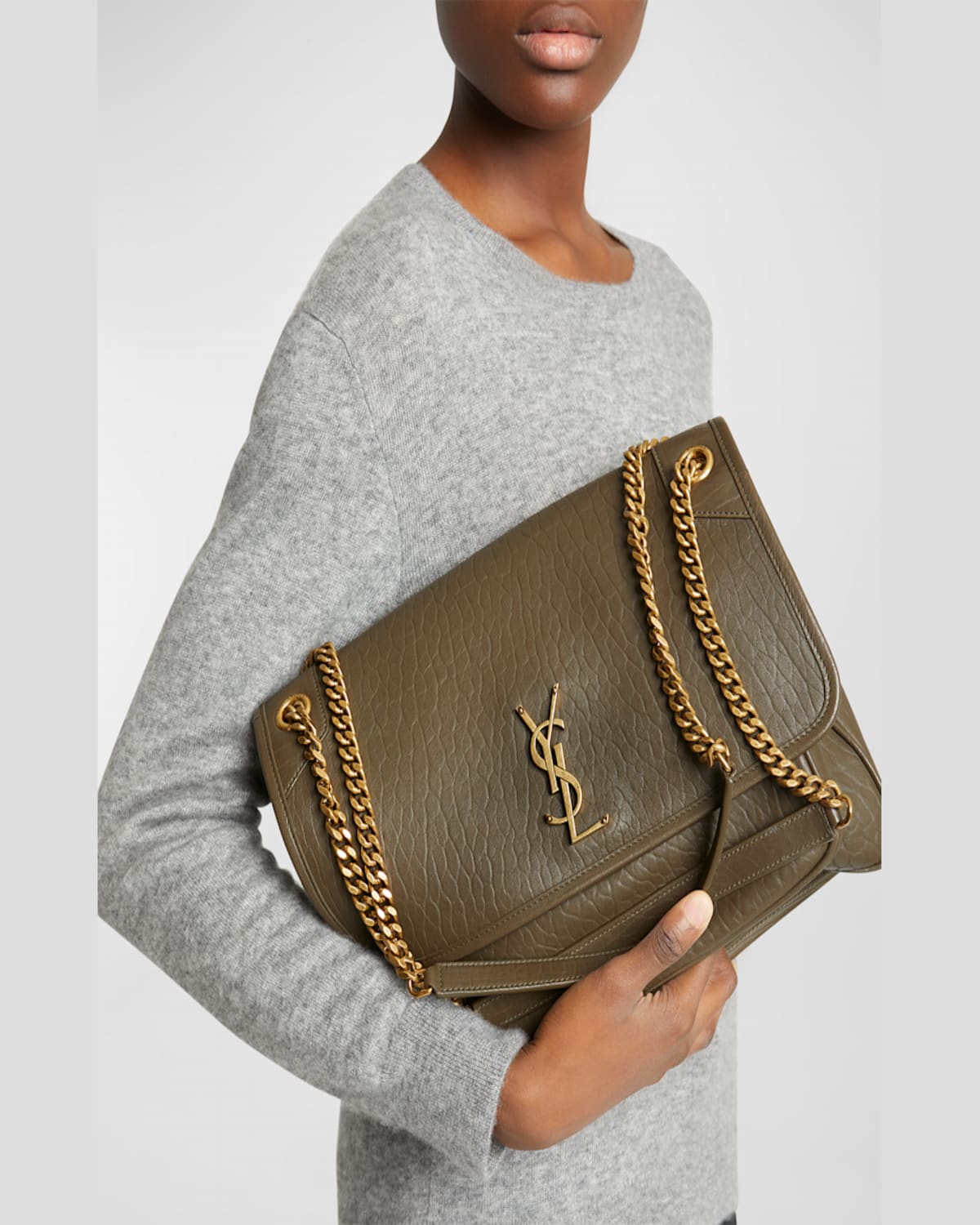 Saint Laurent Niki Large Ysl Crossbody Bag In Lambskin Leather In Light Musk