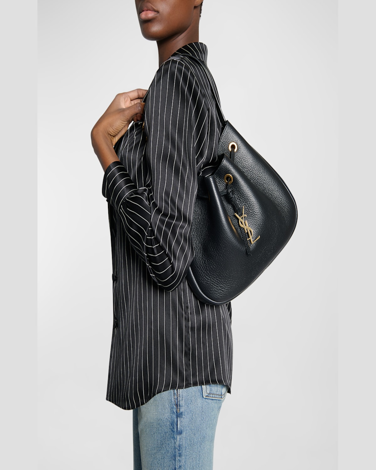 SAINT LAURENT PARIS VII SMALL YSL HOBO BAG IN GRAINED DEER LEATHER 