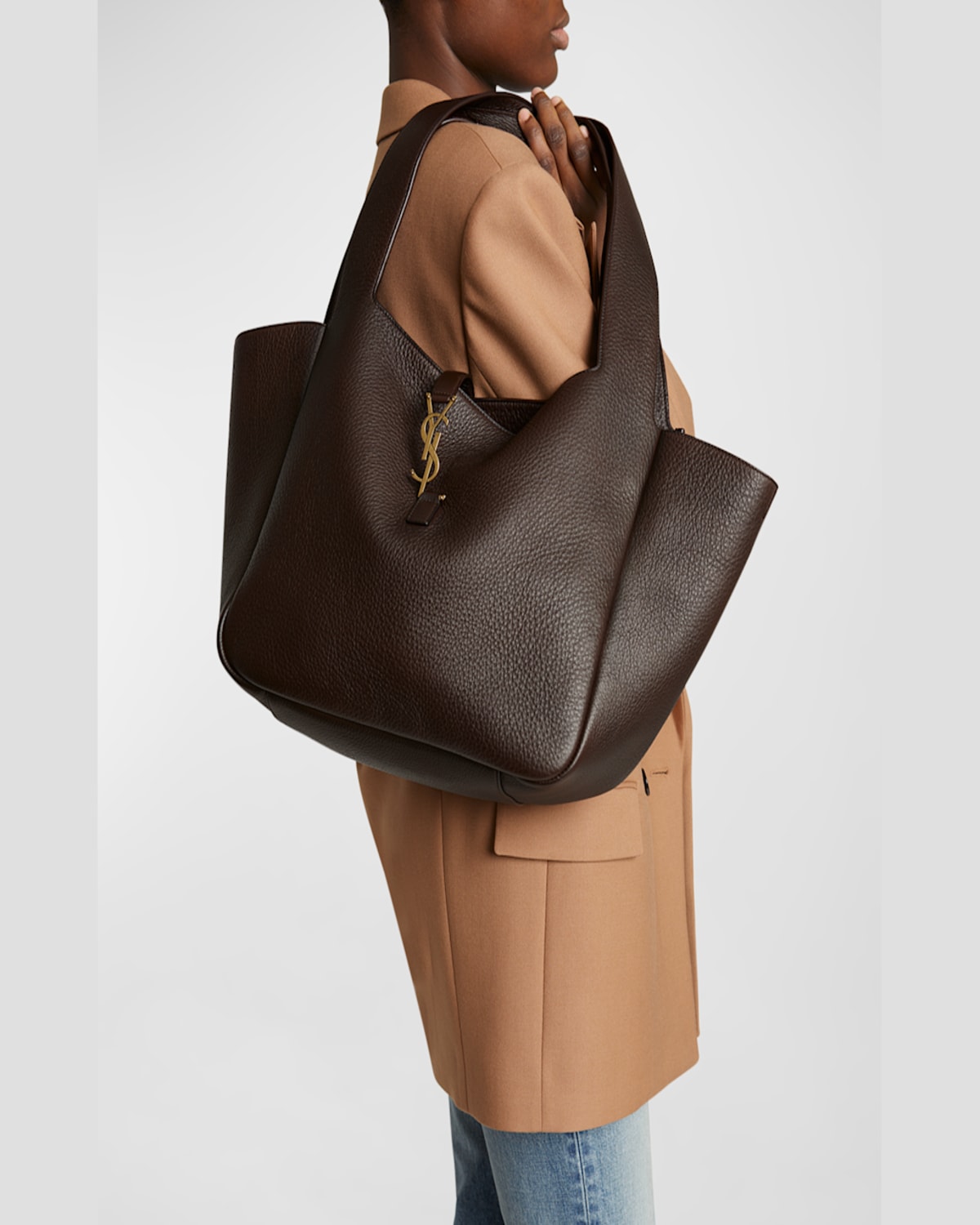 Saint Laurent Bea Ysl Tote Bag In Deer Leather In Sweet Choco