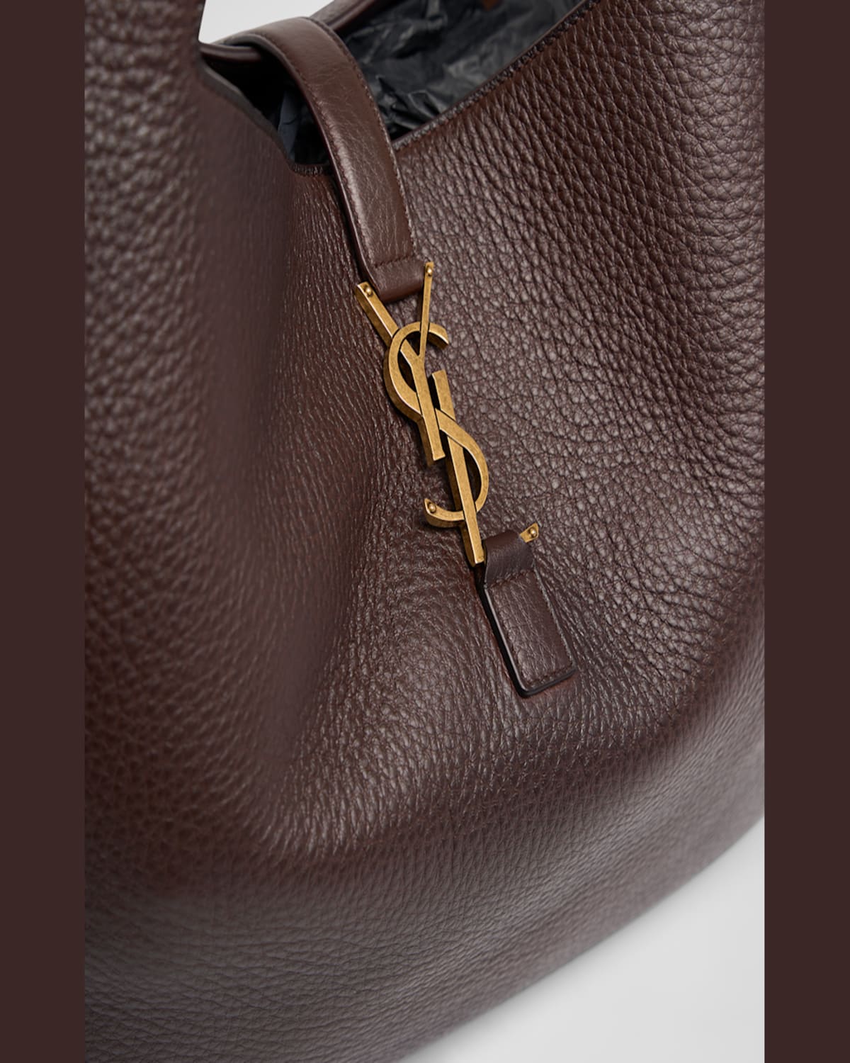 Saint Laurent Bea Ysl Tote Bag In Deer Leather In Sweet Choco