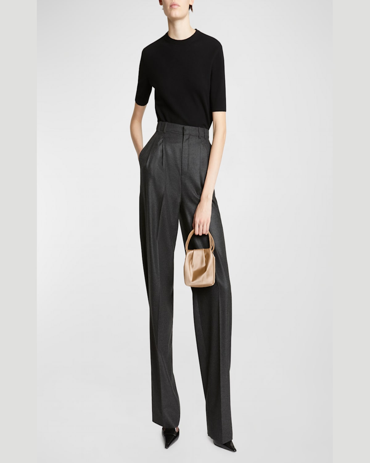 Saint Laurent Mini Pochon Satin Top-handle Bag In Nude Powder