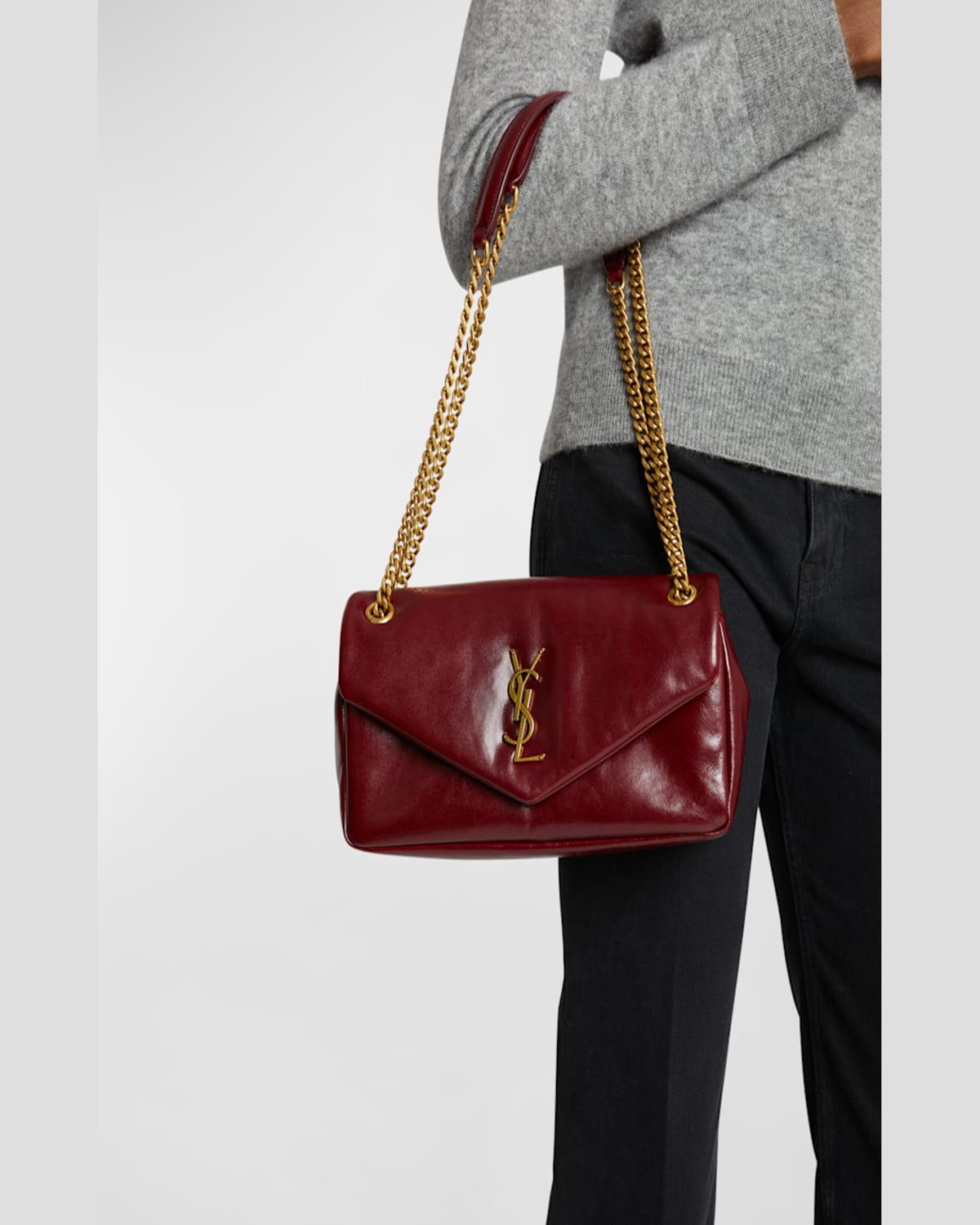 Saint Laurent Calypso Small Ysl Shoulder Bag In Smooth Padded Leather In Deep Rasberry