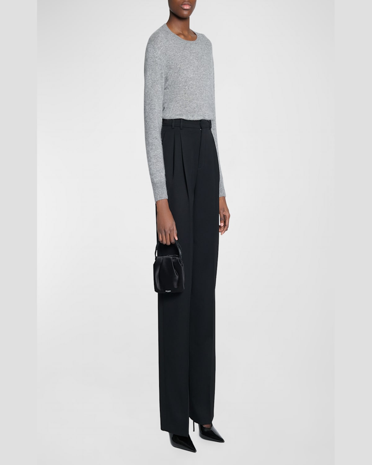 Saint Laurent Pochon Mini Top-handle Bag In Satin Silk In Nero