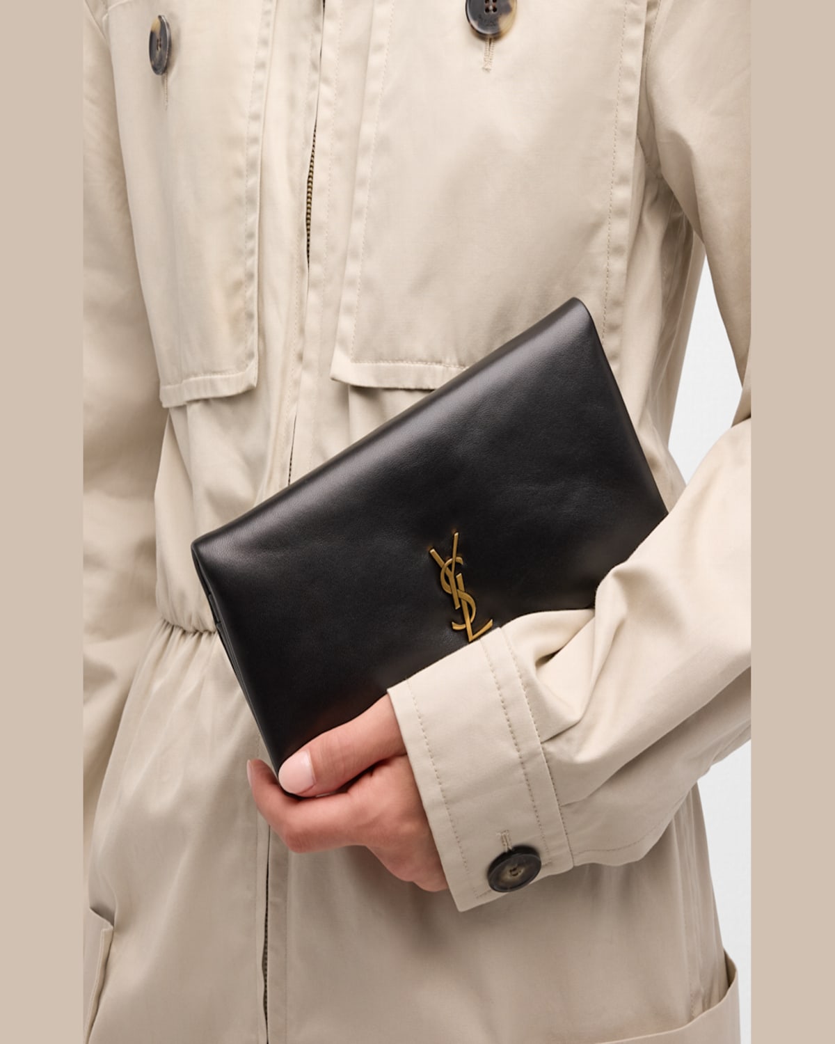 Saint Laurent Calypso Ysl Pouch Clutch Bag In Lambskin Leather In Nero