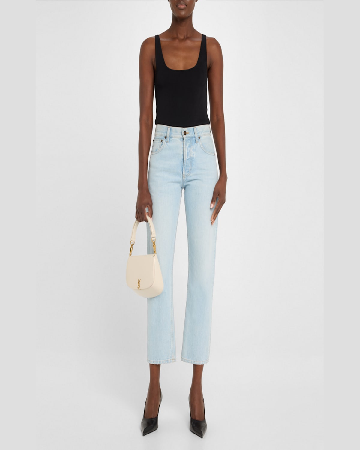 Saint Laurent Voltaire Top-handle Bag In Smooth Leather In Crema Soft