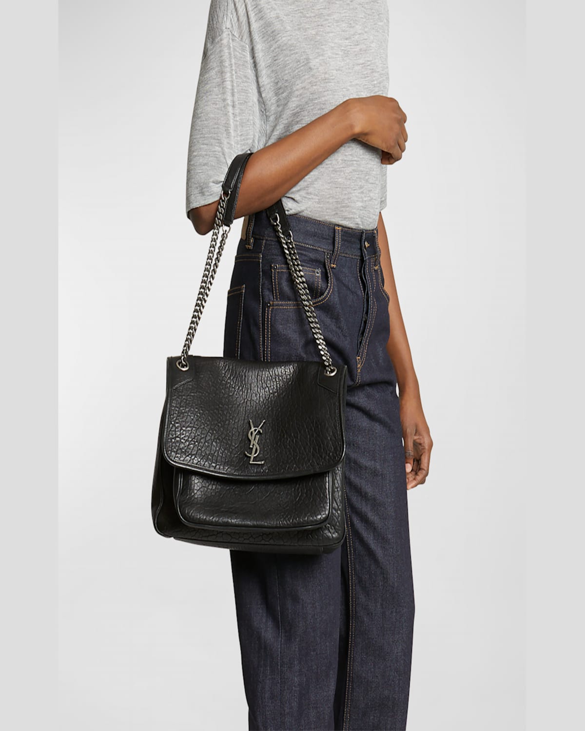 Saint Laurent Niki Large Ysl Shoulder Bag In Lambskin Leather In Nero