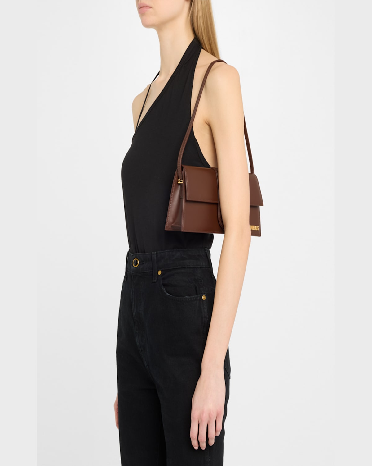 Jacquemus Le Bambino Long Leather Shoulder Bag In Brown