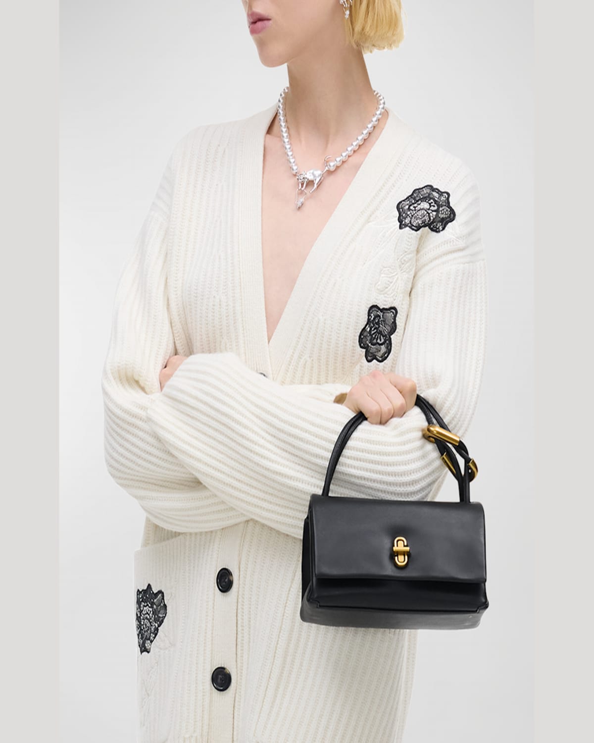 Marc Jacobs The Double Top Handle Leather Bag In Black