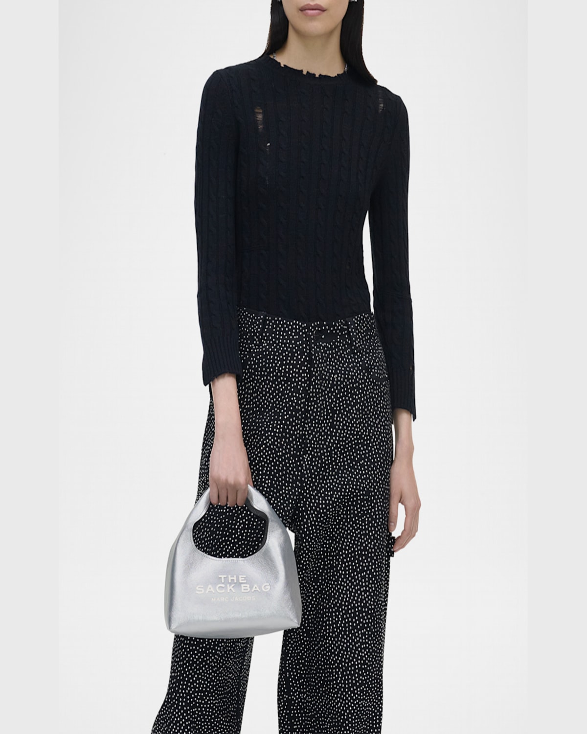 Marc Jacobs The Metallic Leather Mini Sack Bag In Silver