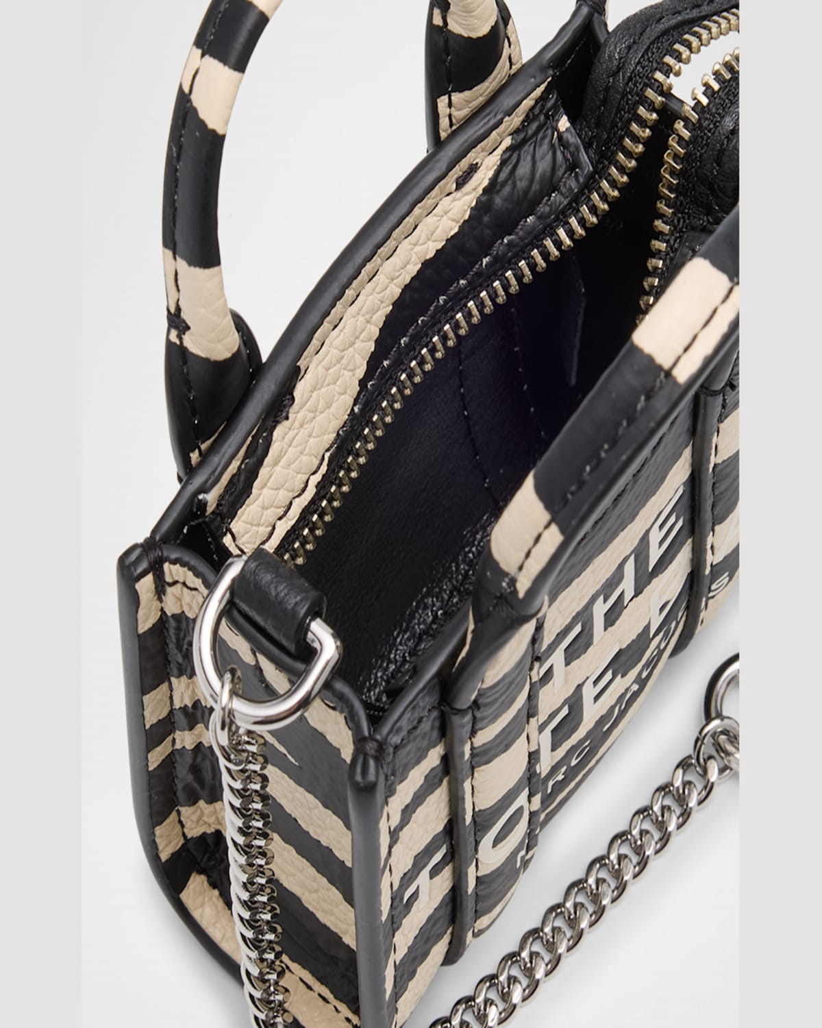 Marc Jacobs The Zebra Leather Nano Tote Charm In Blackwhite