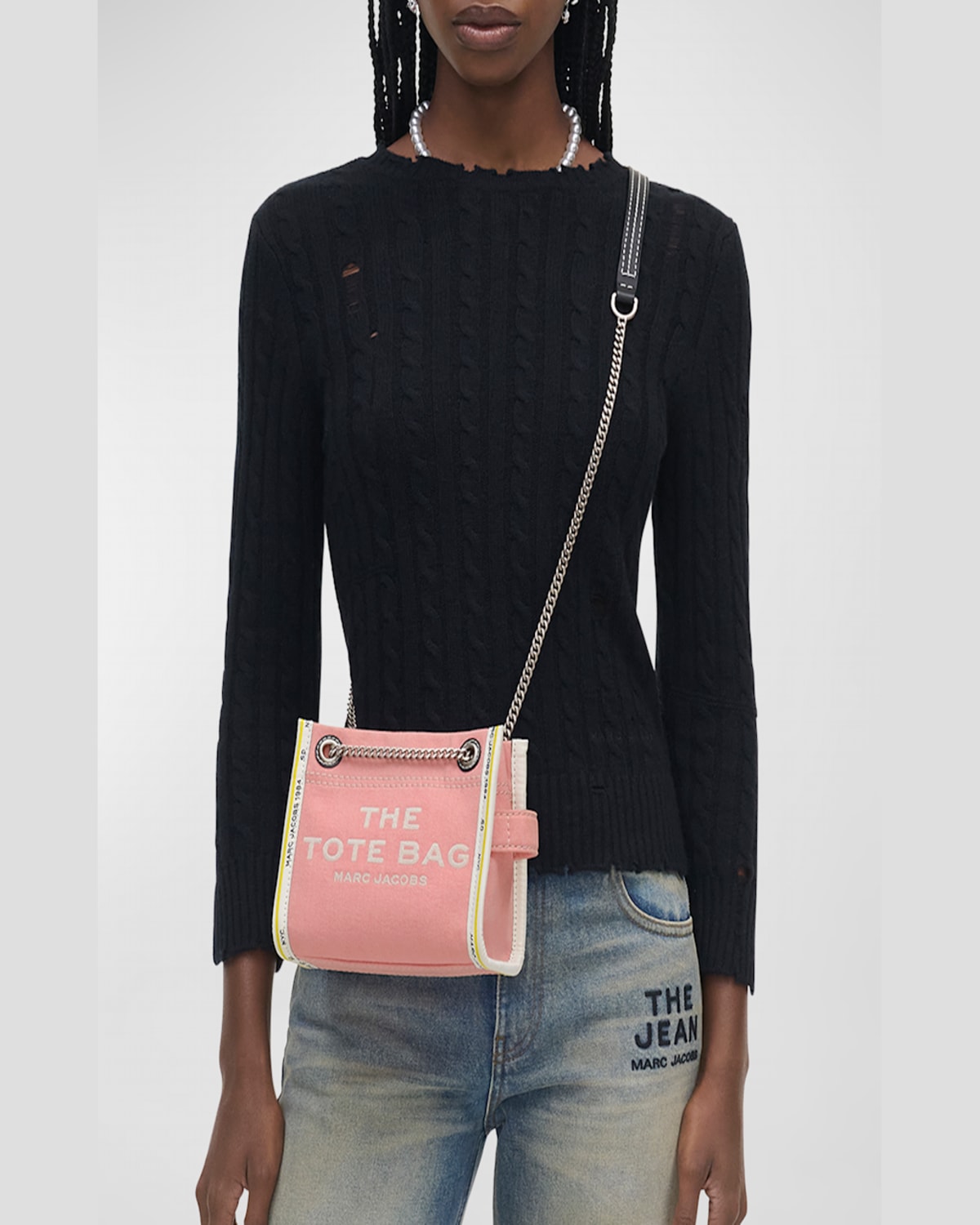 Marc Jacobs The Denim Chain Crossbody Tote Crossbody Bags Pink In Ribbon Pink
