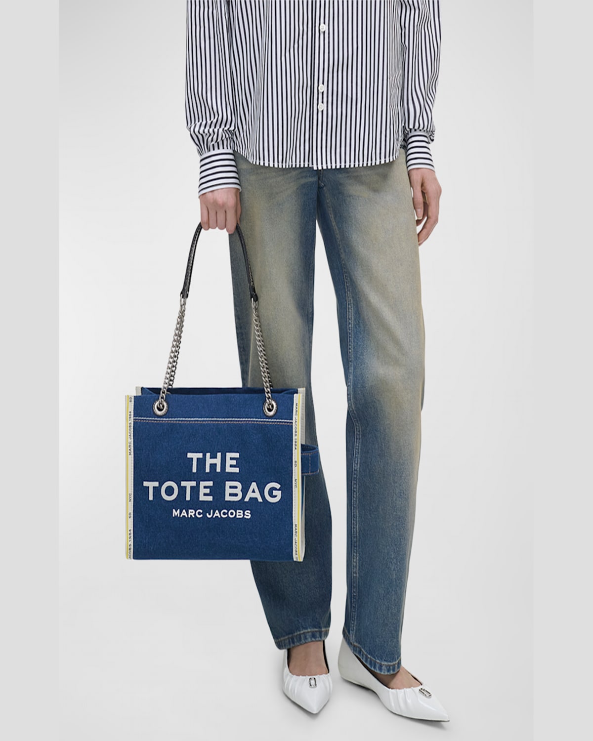 MARC JACOBS THE DENIM CHAIN MEDIUM TOTE BAG 