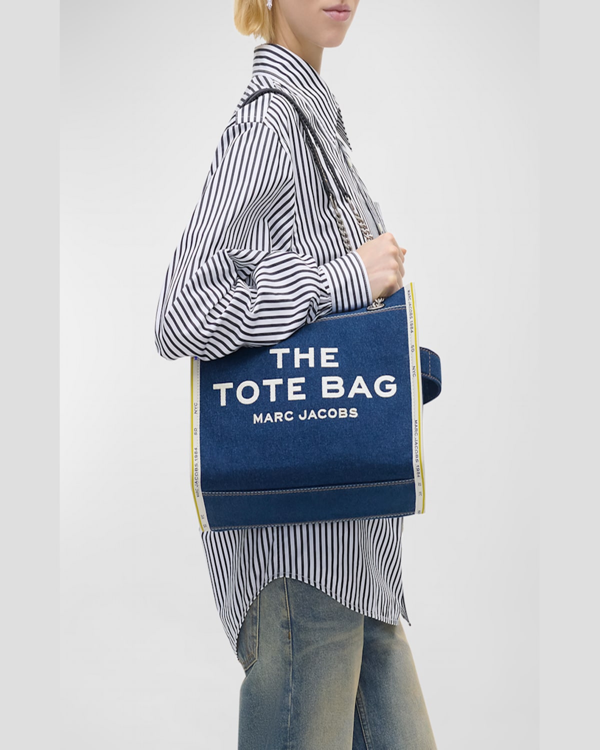 MARC JACOBS THE DENIM CHAIN MEDIUM TOTE BAG 