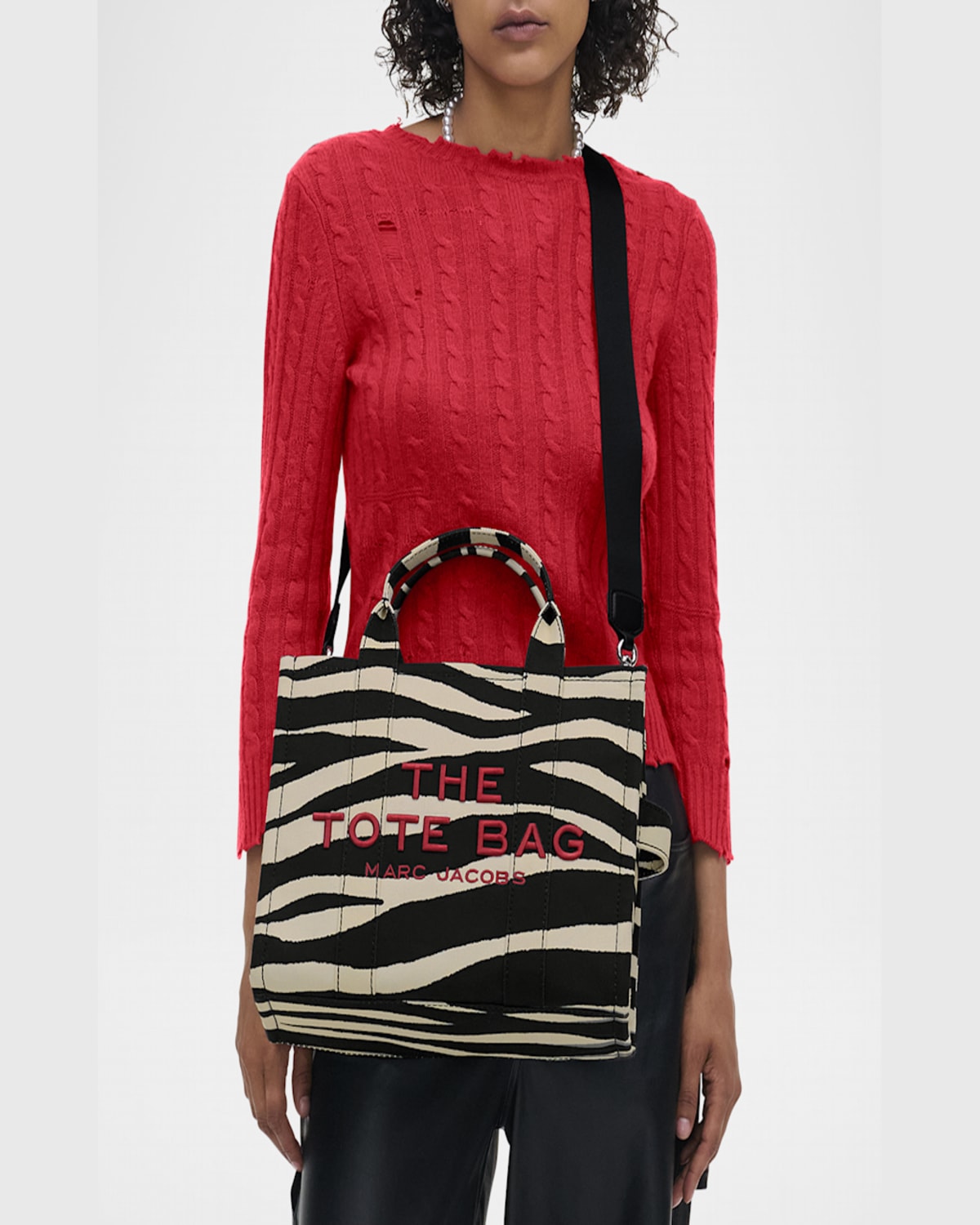 Marc Jacobs The Medium Zebra Canvas Tote Bag In Blackwhite