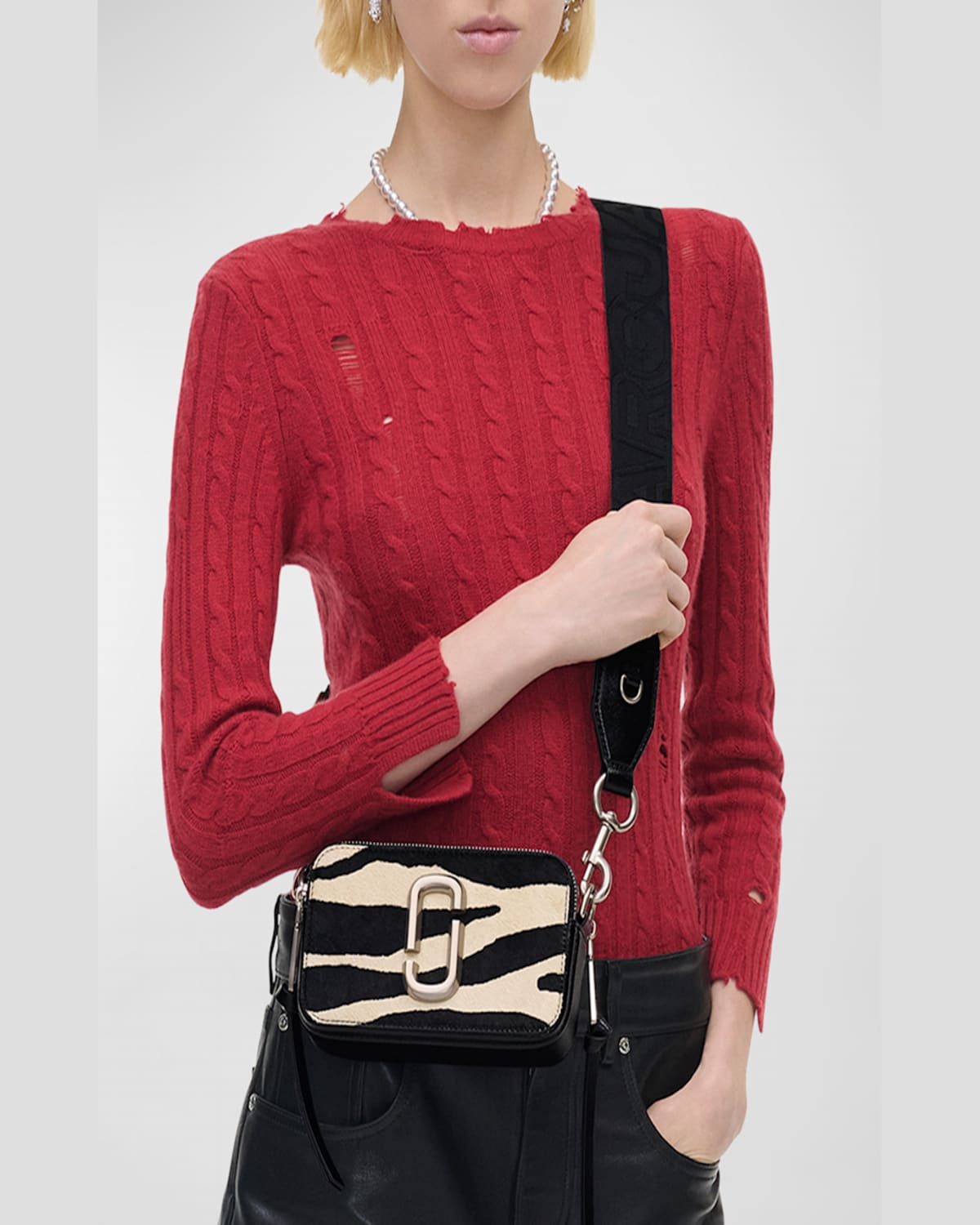 Shop Marc Jacobs The Zebra Calf Hair Snapshot In Blackwhite