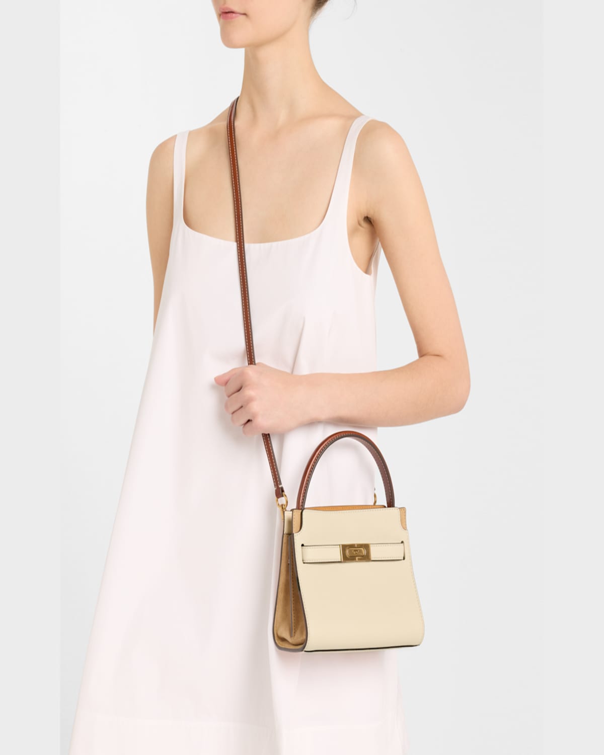 Tory Burch Lee Radziwill Petite Double Top-handle Bag In New Cream