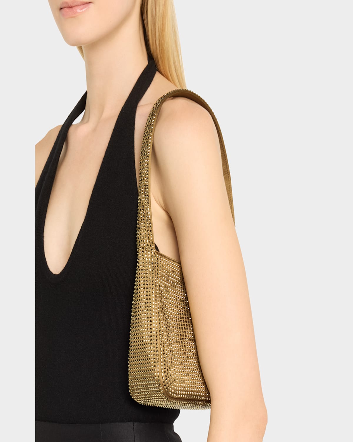 Saint Laurent Le 5 A 7 Ysl Hobo Bag In Rhinestone Satin In Havana