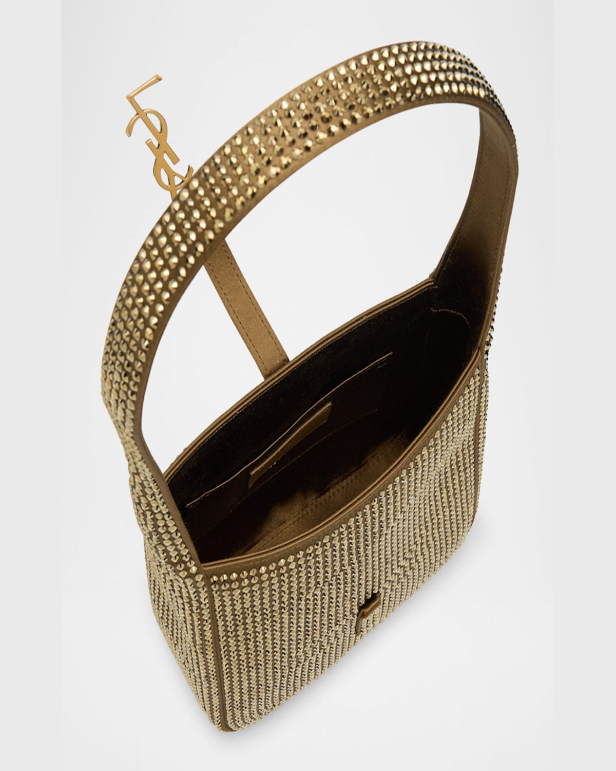 Saint Laurent Le 5 A 7 Ysl Hobo Bag In Rhinestone Satin In Havana