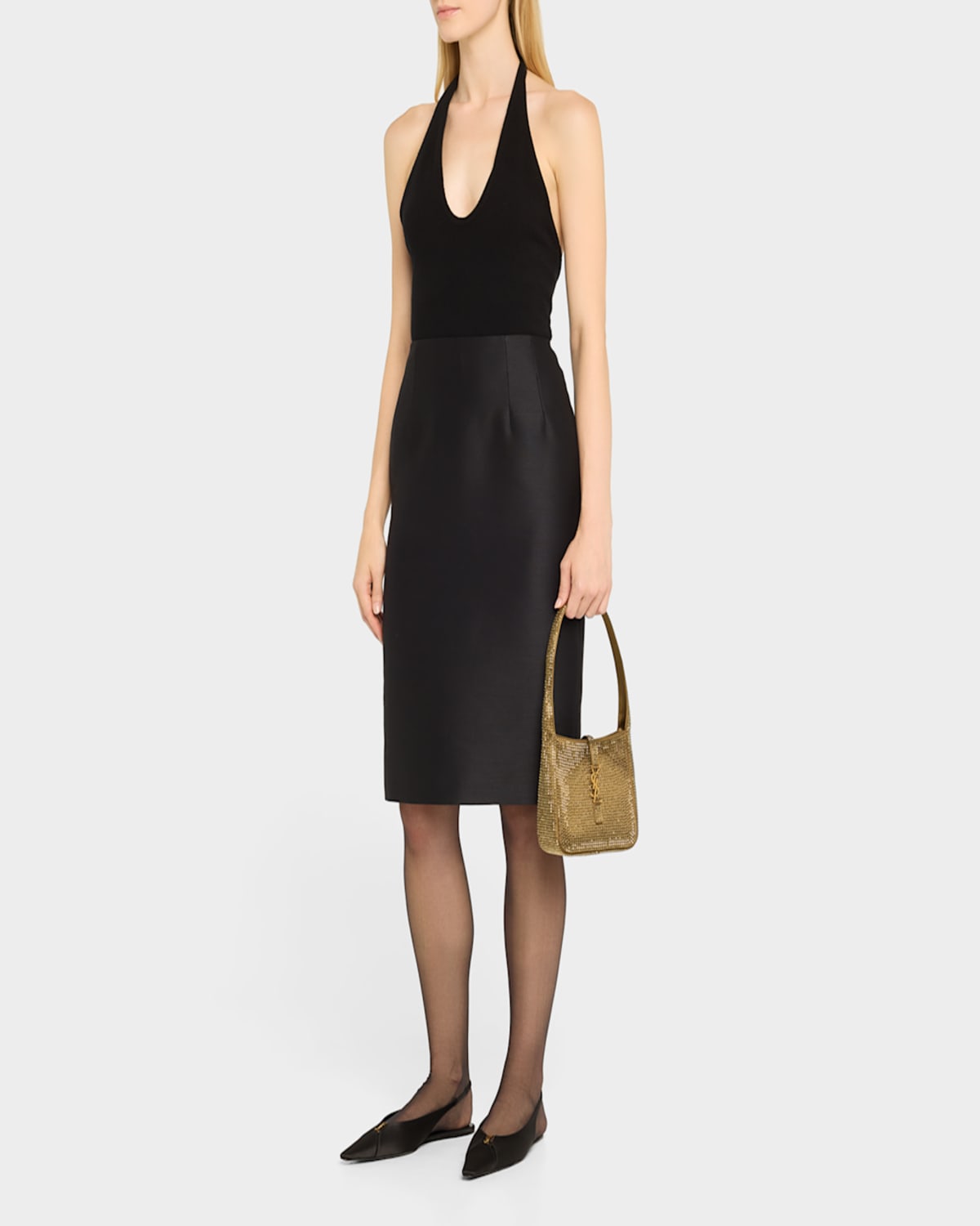 Saint Laurent Le 5 A 7 Ysl Hobo Bag In Rhinestone Satin In Havana