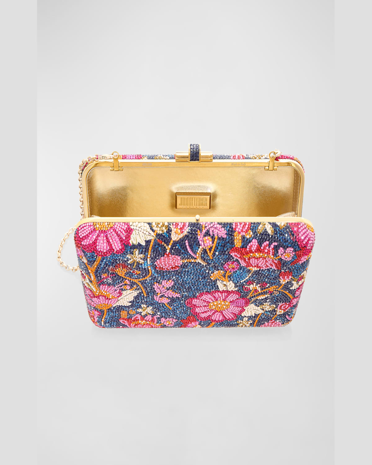 Judith Leiber Brocade Crystal Slim Clutch Bag In Champagne Dark Indig