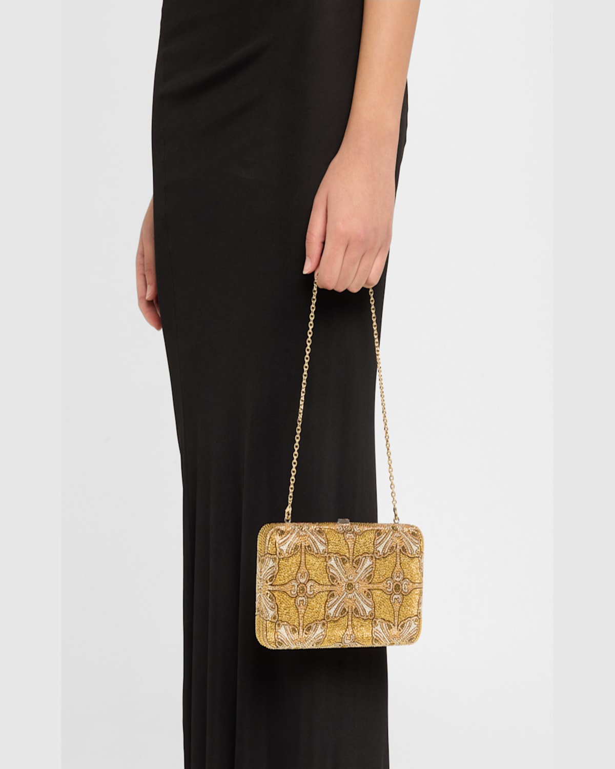 Judith Leiber Rectangle Gilded Stamp Crystal Clutch Bag In Silver Aurum Mutli