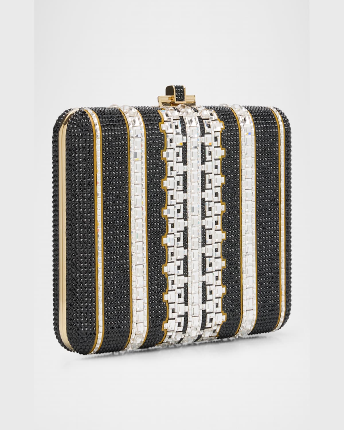 Judith Leiber Lattice Crystal Slim Clutch Bag In Champagne Jet Multi