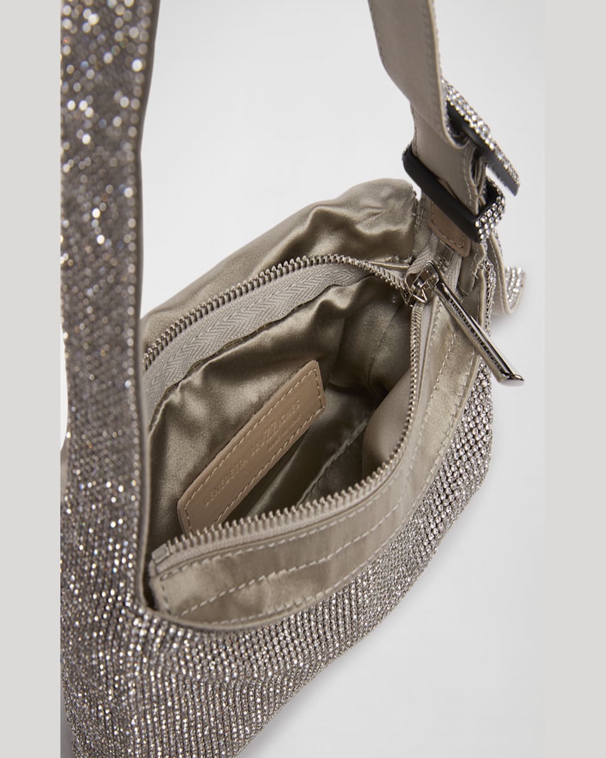 Benedetta Bruzziches Vitty La Mignon' Silver Shoulder Bag With Gem Embellishment In Rhinestone Mesh In Crystal On Silver