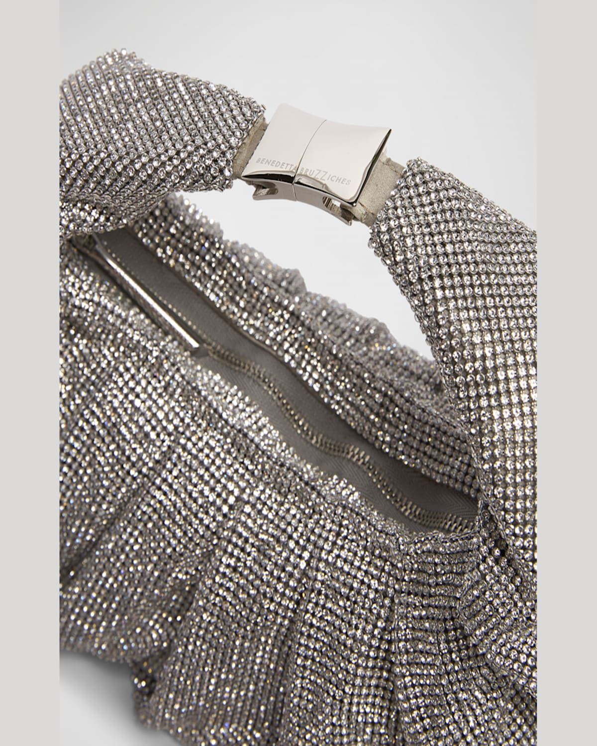 Benedetta Bruzziches Yennefer Mesh Metallic Crystal Top-handle Bag In Crystal On Silver