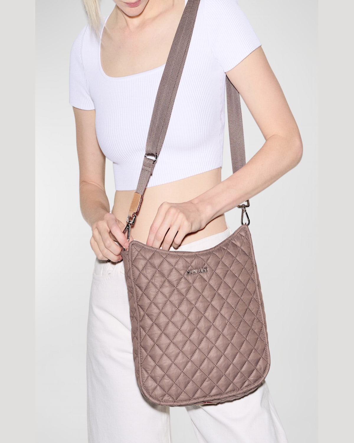 Shop Mz Wallace Box Quilted Nylon Crossbody Bag In Purple