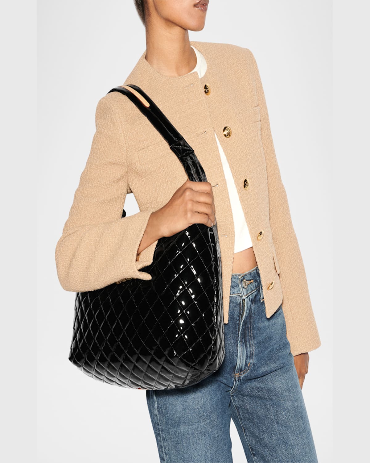 Mz Wallace Large Metro Deluxe Quilted Nylon Shoulder Bag In Black