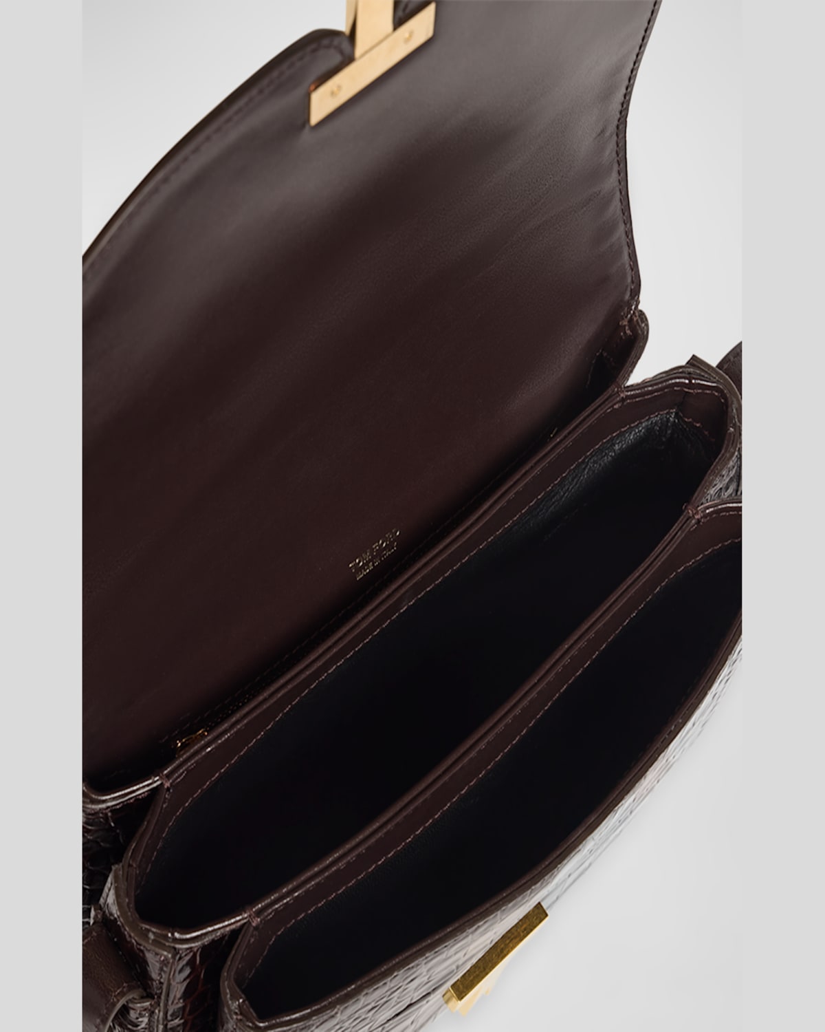 Tom Ford Wallis Stamped Crocodile Leather Crossbody Bag In Espresso